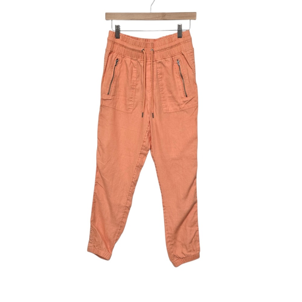 Athleta Cabo Linen Jogger Pants Peach Orange Women Size 4 Drawstring Zip Pockets